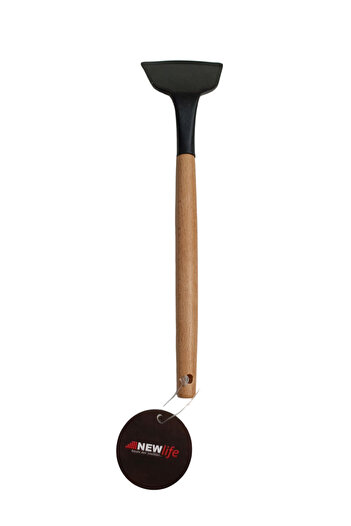 New Life Wooden Handle Silicone Spatula – Black
