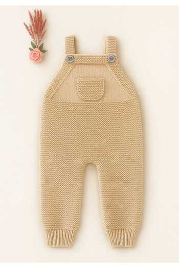 BEGİN Beige Color Newborn Gift Hand Knitted Cotton Baby Salopet 1 - 2 Years Old