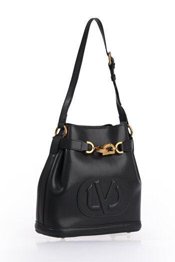 Levidor Stylish Women's Shoulder Bag with Drawstring and Embossed Logo Detail 930306 Black