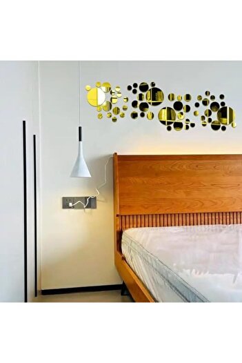 Slasa 52-Piece Round Wall Stickers - Gold Acrylic Mirror Décor