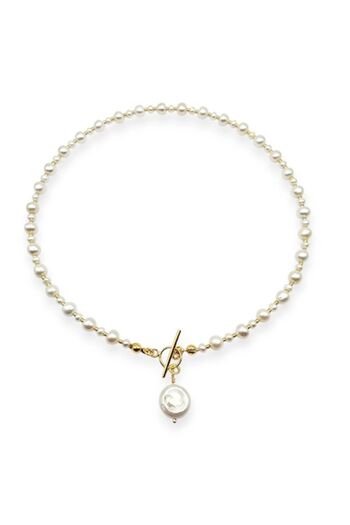 Lexy's Boutique Colier handmade, din argint 925, Lexy's Boutique, perle naturale, placat aur 24k, auriu/alb, 38 cm