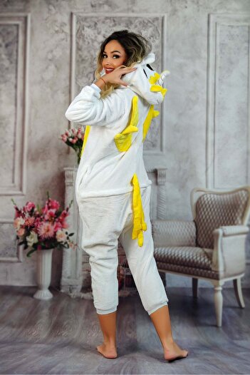 WildFashion One-piece kigurumi pajamas, unicorn pattern, white and yellow PJM55-29