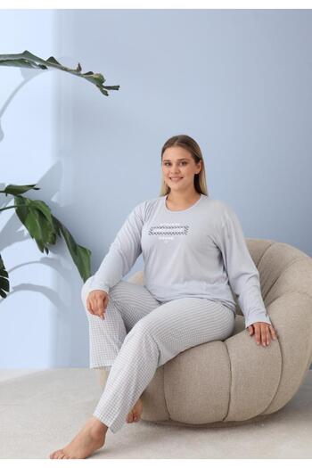 lindros Big Size Pijama damă albastru deschis, imprimeu Leave a little, 100% bumbac