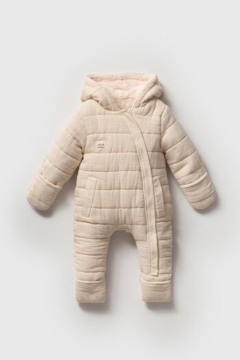Magu Unisex Baby Organic Cotton Ecru Quilted Winter Jumpsuit - Hooded