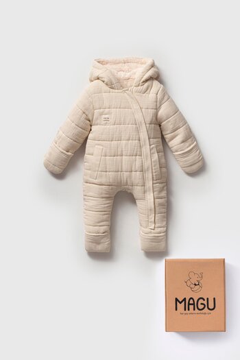 Magu Unisex Baby Organic Cotton Ecru Quilted Winter Jumpsuit - Hooded