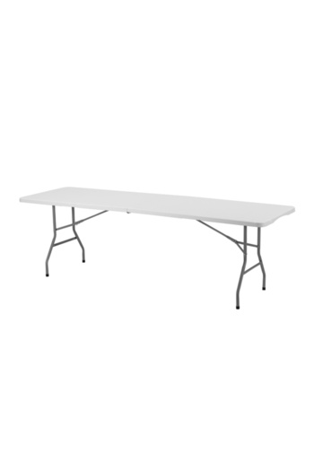 Lawazim Folding Picnic Table 240x73.5x74cm - White Fold-in-Half Plastic Trestle Table with Handle