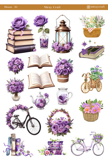 MirayDesign 1 Piece of Blooming Flowers Themed Sticker – 12X17 cm for Scrapbook, Bullet Journal, Planner