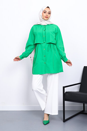 İmajButik Green Front Detailed Poplin Tunic