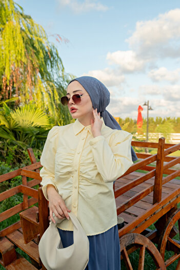 LOCCO Women's Drawstring Detail Poplin Shirt Yellow