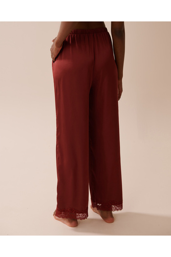 La Vie en Rose Satin and Lace Trim Pants