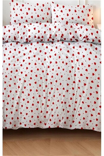 MORE HOME Single Duvet Cover Set + Pillowcase Heart Pattern White Red
