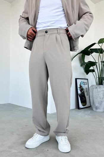 HAFKAGİYİM Beige Premium Relaxed Fit Fabric Trousers