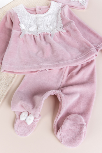 Babymod Fistolu Winter Velvet Baby Girl Suit Set