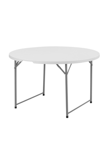 Lawazim Round Folding Picnic Table 120x120x74cm - White Fold-in-Half Plastic Table with Handle