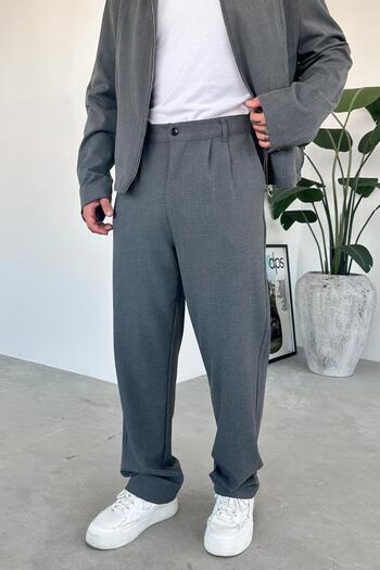 HAFKAGİYİM Anthracite Premium Relaxed Fit Fabric Trousers