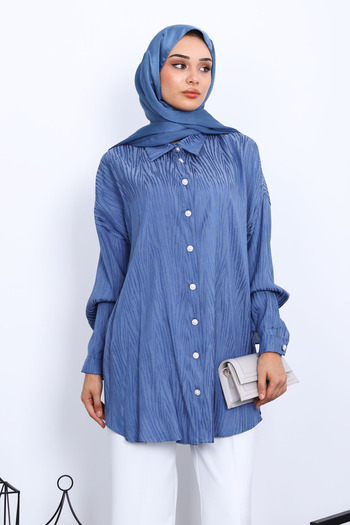 İmajButik Cămașă cu nasturi din jacquard indigo