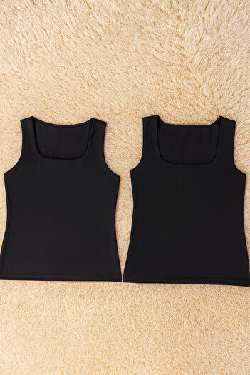 QKK Women's Square Neck Strap Cotton Lycra Combed Cotton 2-Piece Undershirt Q6K0K1T4Ka