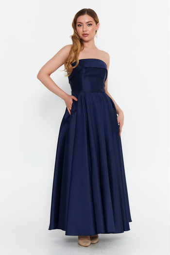 DORİDORCA Women's Strapless Long Evening Dress 6068 Navy Blue
