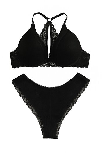 DOSESA Black Lace Padded Underwire Bra Set – Stylish & Supportive