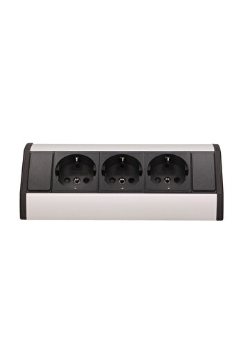 Orno OR-GM-9001/B-G(GS) furniture socket, 16A, 3680W, 3 Schuko sockets, black/silver