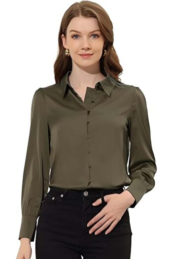 OEM Women's casual long-sleeved shirt size S, Army green