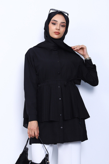 İmajButik Black Side Tie Poplin Tunic