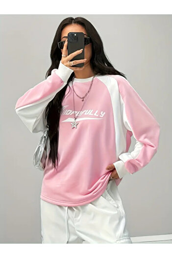 Machetta Unisex Hopefully Baskılı Bisiklet Yaka Oversize Sweatshirt