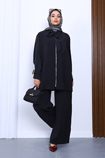 İmajButik Black Zippered Modal Tunic Pants Set