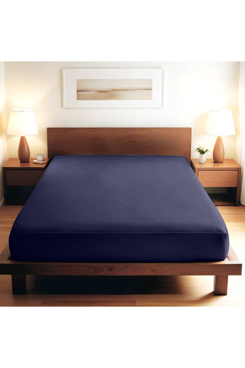TEOHOMELİNENS 130 Gsm, 100% Cotton Premium Quality Single Jersey Fitted Sheet, King Size 200-220X200 cm - Dark Blue
