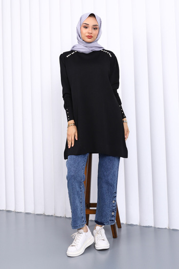 İmajButik Black Shoulder Stone Cold Yarn Knitwear Tunic