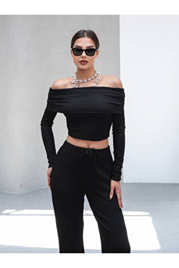 MY DEPO Women's Madonna Collar Cropped Trendy Bubble Suit