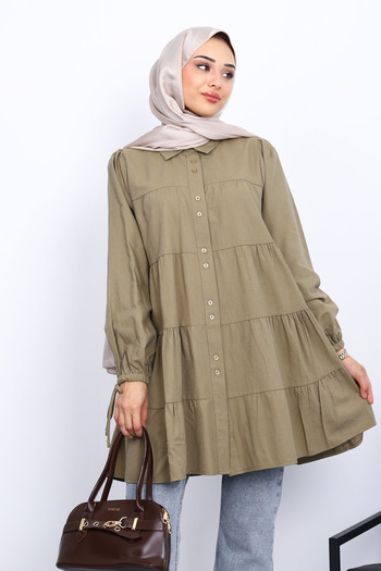İmajButik Khaki Sleeve Lace-Up Tunic