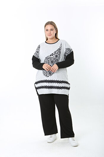 XL Modam Wool Viscose Patterned Lycra Women's Plus Size Tunic