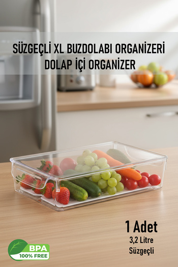 FİTHOME Frostybox XL Refrigerator Organizer with Shallow Strainer Lid and In-Cabinet Organizer, 1 Piece