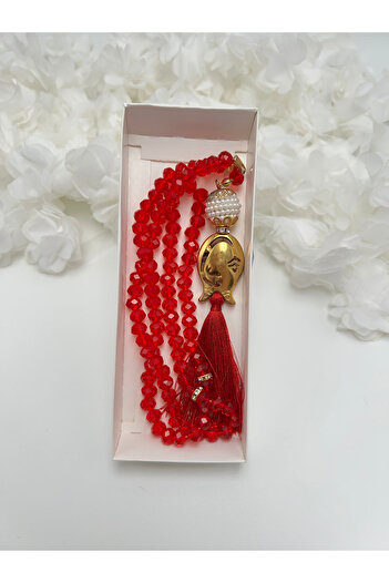 lenagiftworkshop Red Dowry Gift Boxed Crystal Prayer Beads (Hajj - Umrah - Mevlid - Bohça)