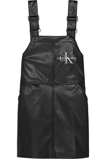 Calvin Klein PU LEATHER DUNGAREE Kadın Siyah Elbise