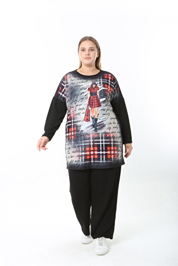 XL Modam Wool Viscose Patterned Lycra Women's Plus Size Tunic