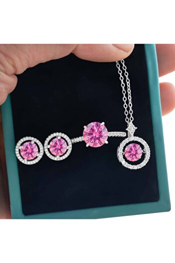 Choice 6 pink 4CT D Color Moissanite Fine Jewelry Set Ring Necklace Ear 925silver Jewelry Women Simple Fash