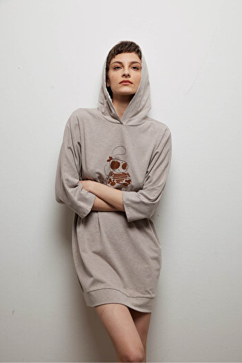 DREAM FASHION Women's Cotton Long Sleeve Hooded Nightgown
