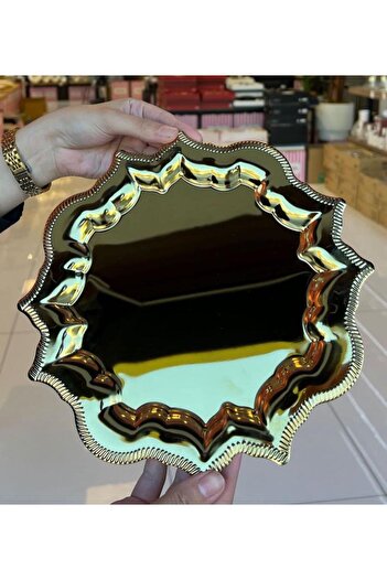 PONCİKPAZAR 1 Pcs Luxury Star Stainless Steel Gold or Silver Color 24X24Cm Coffee Serving Presentation Tray Both
