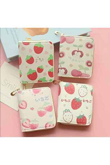 BABUN Useful Leather Zippered Fruity Strawberry Cherry Cream Girl's Teenager Coin Wallet Children's Wallet