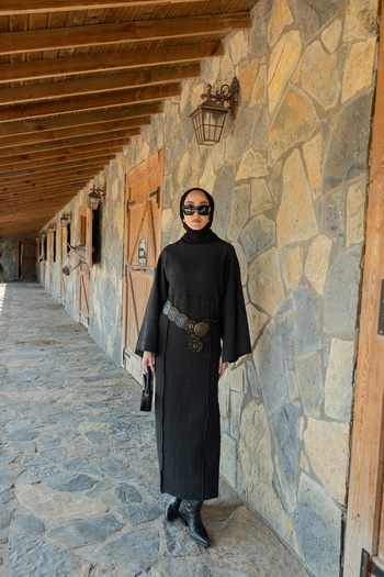LOCCO Women's Self-Patterned Kraş Dress Anthracite