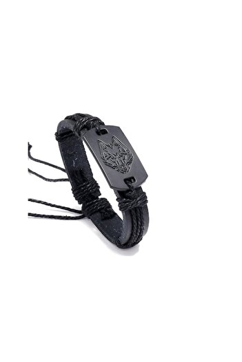 General Store Personalized Bracelet with Metal Wolf Head Engraving, PU Leather and Adjustable Length Cord, Uni