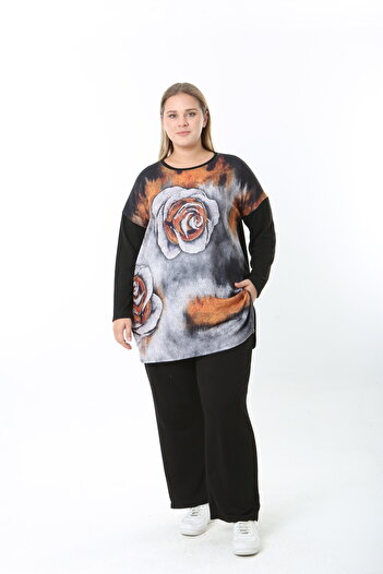 XL Modam Wool Viscose Patterned Lycra Women's Plus Size Tunic