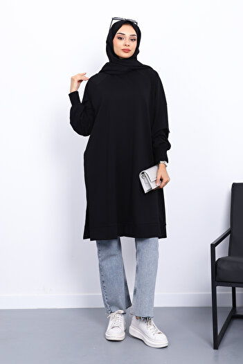 İmajButik Black Modal Tunic with Slits on the Sides