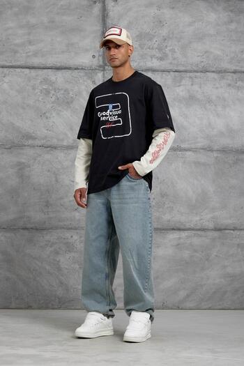 NOMARC Black Goodvision Printed Oversize Sweatshirt with Partial Sleeve Design