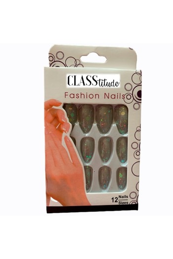 KESNUP Set of 12 self-adhesive press-on glitter false nails Grey
