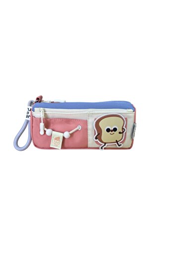 Elegance Yescholar Korean Style Two-Compartment Stickered Fabric Pink-Blue Pencil Case
