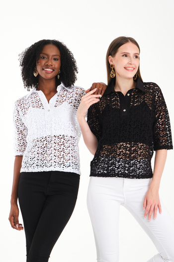 BY PAPI    Polo Neck Lace Blouse