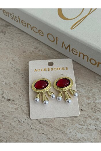 LUXSTONE Red Stone Gold Brand Earrings